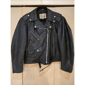 Vintage Gino Leathers Women's 16 Black Leather Moto Biker‎ Jacket USA
